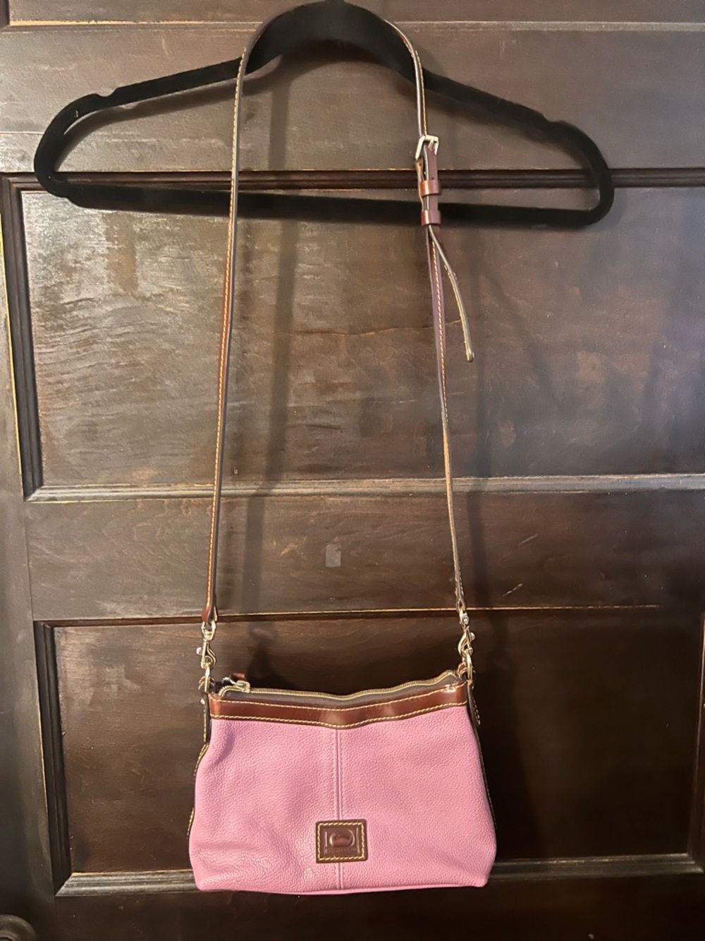 Dooney & Bourke Mauve Pebbled Leather Crossbody with Brown Trim - Picture 5 of 5